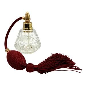 Waterford Lismore Crystal Atomizer Perfume Bottle Burgundy Gold Cap Vintage